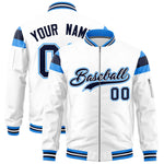 Custom White Powder Blue-Navy Varsity Full-Zip Shoulder Color Block Letterman Bomber Jacket | BuyFootballJersey