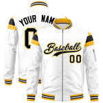 Custom White Gold-Black Varsity Full-Zip Shoulder Color Block Letterman Bomber Jacket | BuyFootballJersey