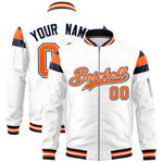 Custom White Navy-Orange Varsity Full-Zip Shoulder Color Block Letterman Bomber Jacket | BuyFootballJersey