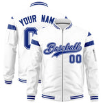 Custom White Royal Varsity Full-Zip Shoulder Color Block Letterman Bomber Jacket | BuyFootballJersey
