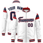Custom White Red-Navy Varsity Full-Zip Shoulder Color Block Letterman Bomber Jacket | BuyFootballJersey