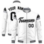 Custom White Silver-Black Varsity Full-Zip Shoulder Color Block Letterman Bomber Jacket | BuyFootballJersey