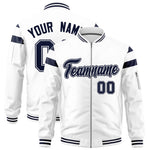 Custom White Navy Varsity Full-Zip Shoulder Color Block Letterman Bomber Jacket | BuyFootballJersey
