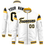 Custom White Gold-Black Varsity Full-Zip Shoulder Color Block Letterman Bomber Jacket | BuyFootballJersey