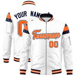 Custom White Navy-Orange Varsity Full-Zip Shoulder Color Block Letterman Bomber Jacket | BuyFootballJersey