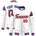 Custom White Royal-Red Varsity Full-Zip Shoulder Color Block Letterman Bomber Jacket | BuyFootballJersey