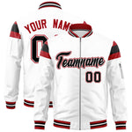 Custom White Red-Black Varsity Full-Zip Shoulder Color Block Letterman Bomber Jacket | BuyFootballJersey