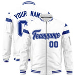 Custom White Royal Varsity Full-Zip Shoulder Color Block Letterman Bomber Jacket | BuyFootballJersey