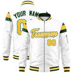 Custom White Green-Gold Varsity Full-Zip Shoulder Color Block Letterman Bomber Jacket | BuyFootballJersey