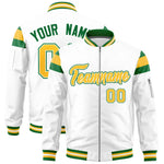 Custom White Kelly Green-Gold Varsity Full-Zip Shoulder Color Block Letterman Bomber Jacket | BuyFootballJersey