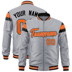 Custom Silver Black-Orange Varsity Full-Zip Shoulder Color Block Letterman Bomber Jacket | BuyFootballJersey