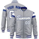 Custom Silver Royal-White Varsity Full-Zip Shoulder Color Block Letterman Bomber Jacket | BuyFootballJersey