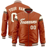 Custom Texas Orange Light Brown-Cream Varsity Full-Zip Shoulder Color Block Letterman Bomber Jacket | BuyFootballJersey