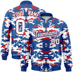 Custom Royal Red-White Varsity Full-Zip Camo Letterman Bomber Jacket | BuyFootballJersey