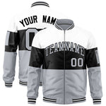 Custom White Black-Silver Varsity Full-Zip Color Block Letterman Bomber Jacket | BuyFootballJersey