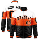 Custom White Orange-Black Varsity Full-Zip Color Block Letterman Bomber Jacket | BuyFootballJersey