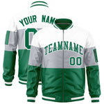 Custom White Silver-Kelly Green Varsity Full-Zip Color Block Letterman Bomber Jacket | BuyFootballJersey