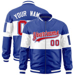 Custom Royal White-Royal Varsity Full-Zip Color Block Letterman Bomber Jacket | BuyFootballJersey