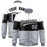 Custom White Black-Silver Varsity Full-Zip Color Block Letterman Bomber Jacket | BuyFootballJersey