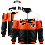 Custom White Orange-Black Varsity Full-Zip Color Block Letterman Bomber Jacket | BuyFootballJersey