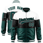 Custom White Black-Midnight Green Varsity Full-Zip Color Block Letterman Bomber Jacket | BuyFootballJersey