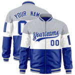 Custom Silver White-Royal Varsity Full-Zip Color Block Letterman Bomber Jacket | BuyFootballJersey