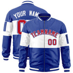Custom Royal White-Royal Varsity Full-Zip Color Block Letterman Bomber Jacket | BuyFootballJersey