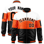 Custom White Orange-Black Varsity Full-Zip Color Block Letterman Bomber Jacket | BuyFootballJersey