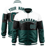 Custom White Black-Midnight Green Varsity Full-Zip Color Block Letterman Bomber Jacket | BuyFootballJersey