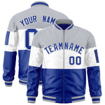 Custom Silver White-Royal Varsity Full-Zip Color Block Letterman Bomber Jacket | BuyFootballJersey