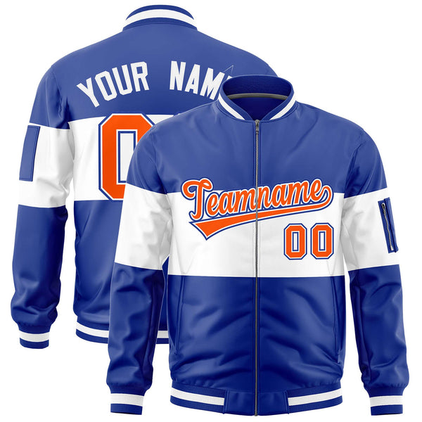 Custom Royal White-Royal Varsity Full-Zip Color Block Letterman Bomber Jacket | BuyFootballJersey