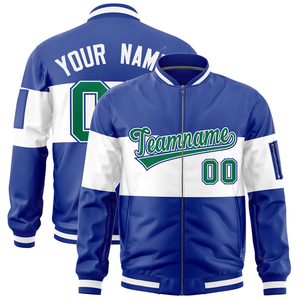 Custom Royal White-Royal Varsity Full-Zip Color Block Letterman Bomber Jacket | BuyFootballJersey
