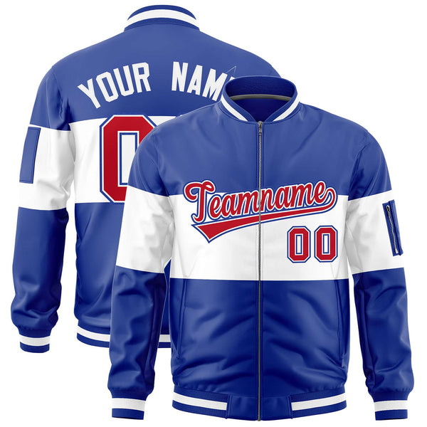 Custom Royal White-Royal Varsity Full-Zip Color Block Letterman Bomber Jacket | BuyFootballJersey