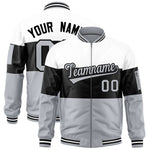 Custom White Black-Silver Varsity Full-Zip Color Block Letterman Bomber Jacket | BuyFootballJersey