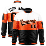 Custom White Orange-Black Varsity Full-Zip Color Block Letterman Bomber Jacket | BuyFootballJersey