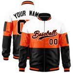 Custom White Orange-Black Varsity Full-Zip Color Block Letterman Bomber Jacket | BuyFootballJersey