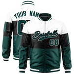 Custom White Black-Midnight Green Varsity Full-Zip Color Block Letterman Bomber Jacket | BuyFootballJersey