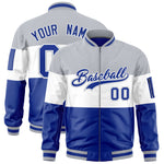Custom Silver White-Royal Varsity Full-Zip Color Block Letterman Bomber Jacket | BuyFootballJersey