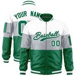 Custom White Silver-Kelly Green Varsity Full-Zip Color Block Letterman Bomber Jacket | BuyFootballJersey