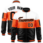 Custom White Orange-Black Varsity Full-Zip Color Block Letterman Bomber Jacket | BuyFootballJersey