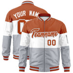 Custom Texas Orange White-Silver Varsity Full-Zip Color Block Letterman Bomber Jacket | BuyFootballJersey