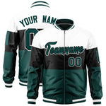 Custom White Black-Midnight Green Varsity Full-Zip Color Block Letterman Bomber Jacket | BuyFootballJersey
