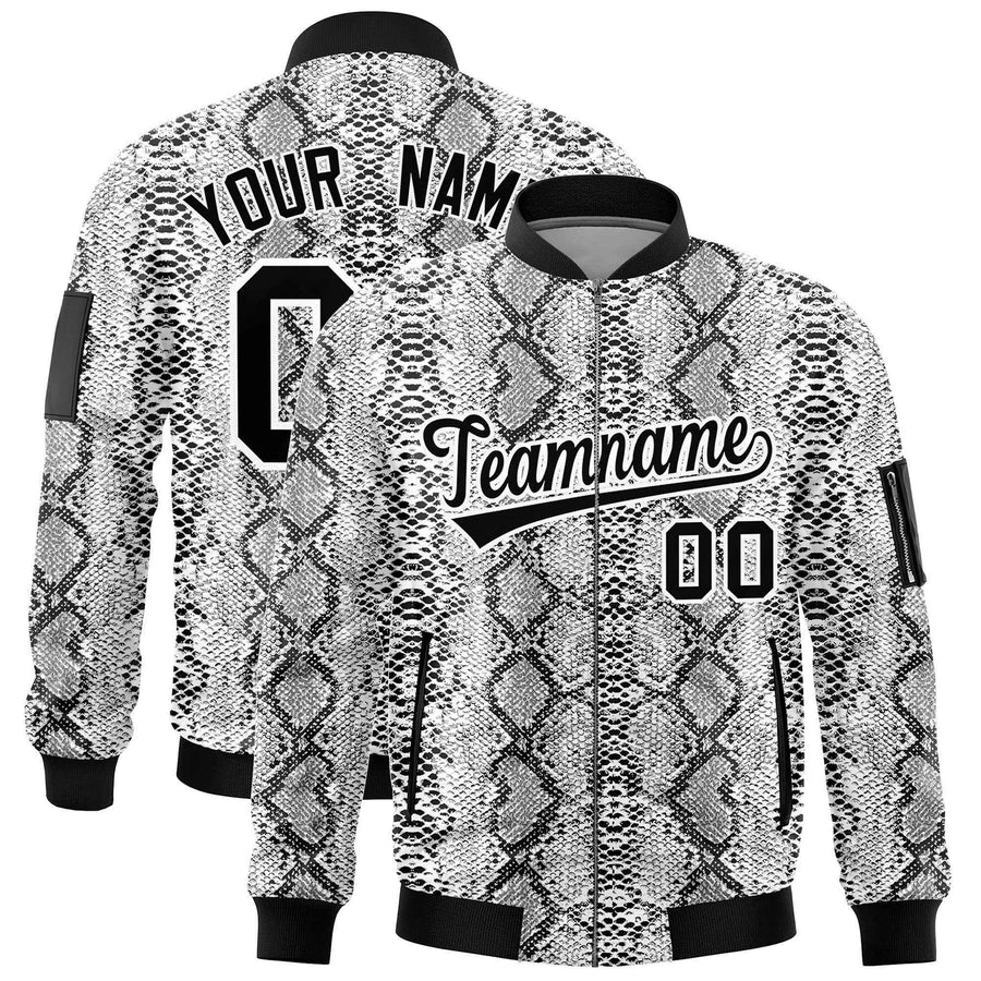 Custom Varsity Full-Zip Snake Pattern Letterman Bomber Jacket | BuyFootballJersey