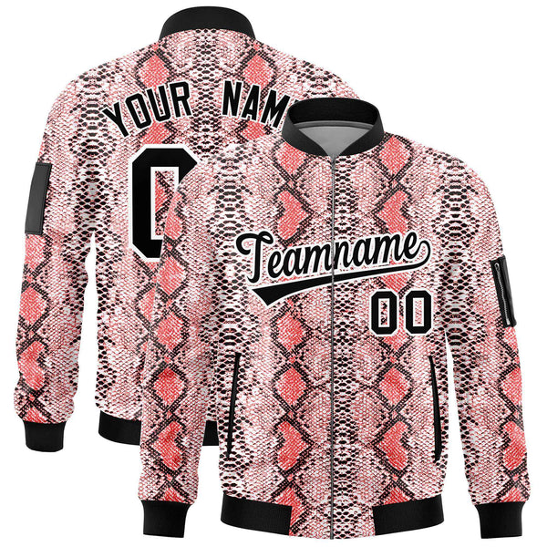 Custom Varsity Full-Zip Snake Pattern Letterman Bomber Jacket | BuyFootballJersey
