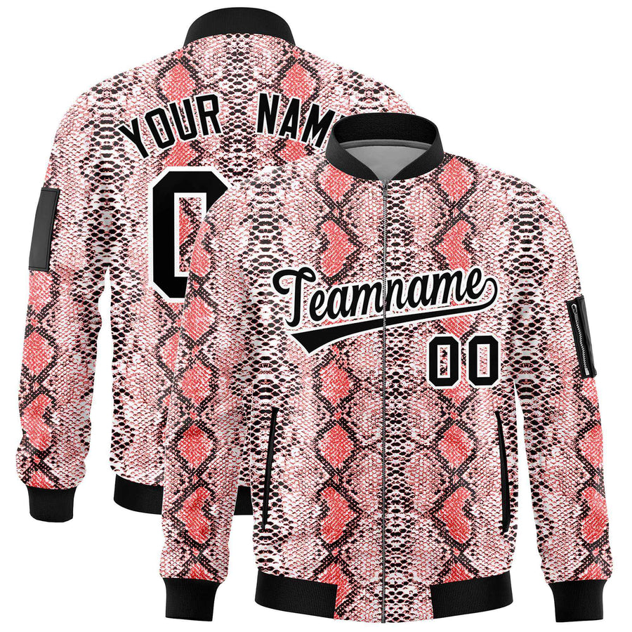 Custom Varsity Full-Zip Snake Pattern Letterman Bomber Jacket | BuyFootballJersey