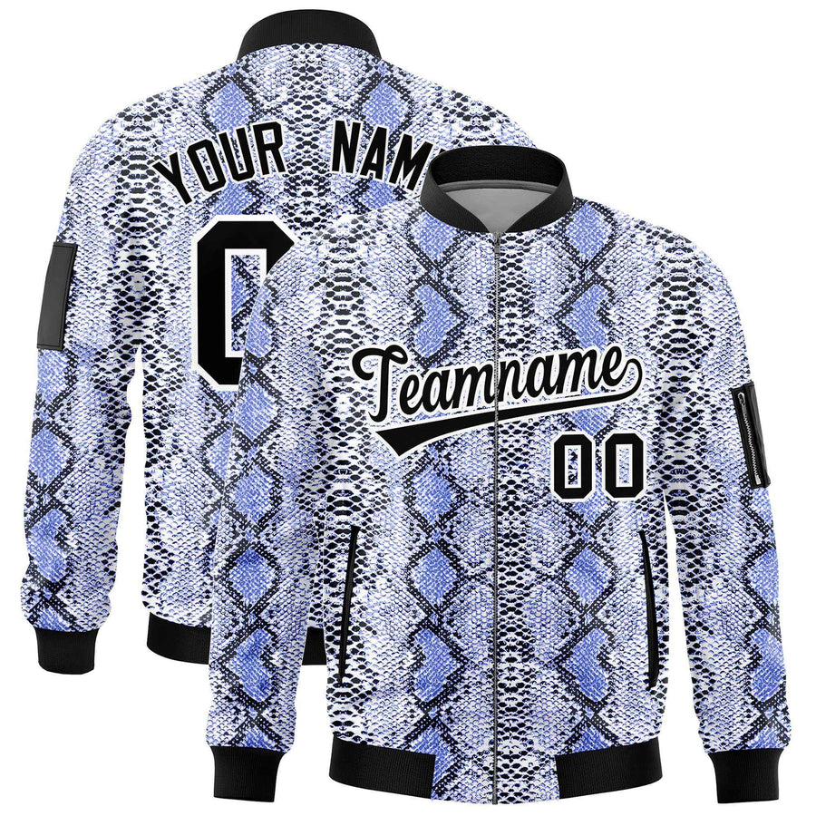 Custom Varsity Full-Zip Snake Pattern Letterman Bomber Jacket | BuyFootballJersey