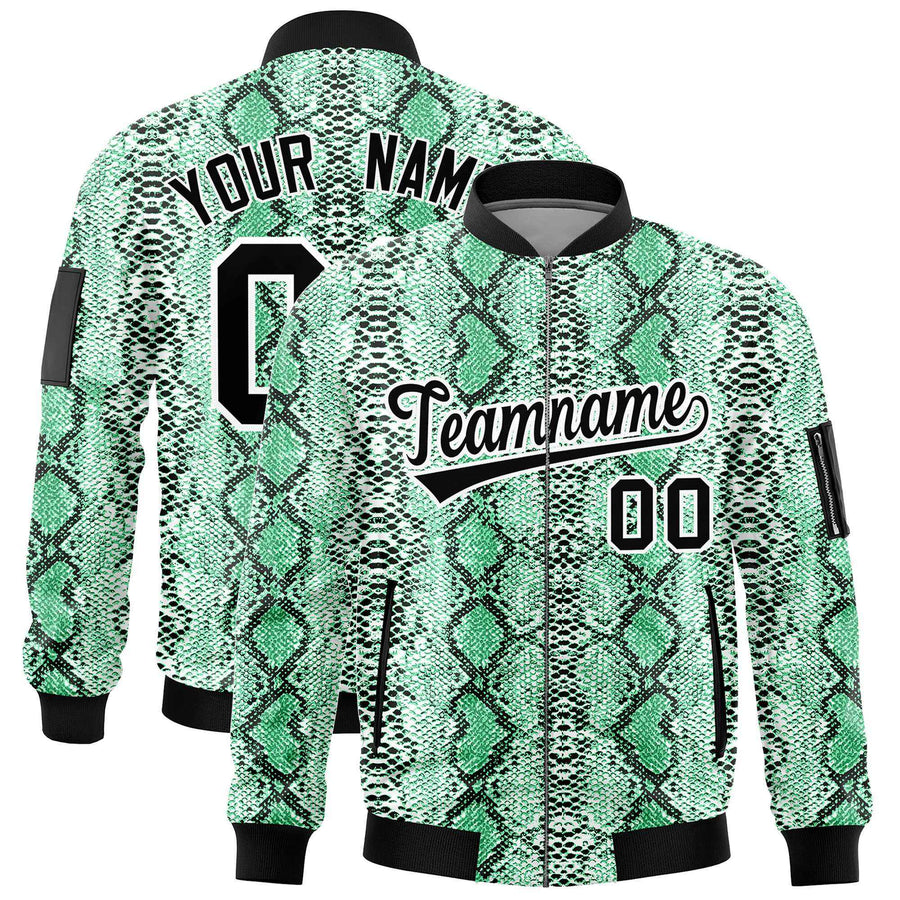 Custom Varsity Full-Zip Snake Pattern Letterman Bomber Jacket | BuyFootballJersey