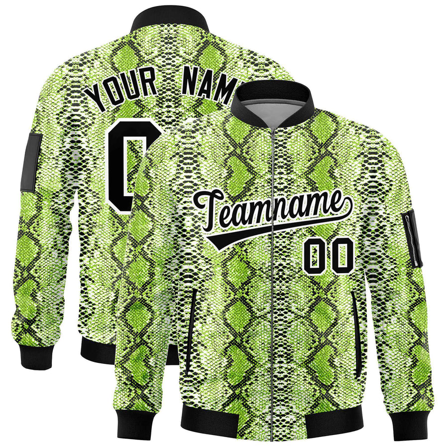 Custom Varsity Full-Zip Snake Pattern Letterman Bomber Jacket | BuyFootballJersey