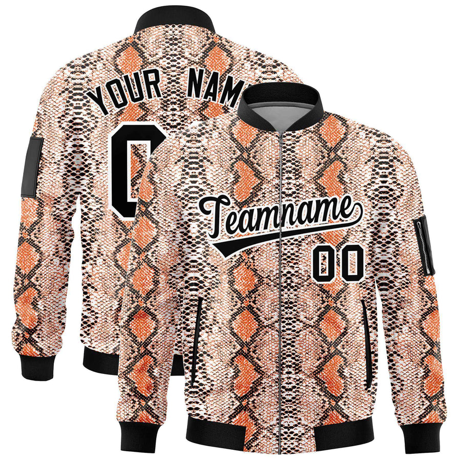 Custom Varsity Full-Zip Snake Pattern Letterman Bomber Jacket | BuyFootballJersey