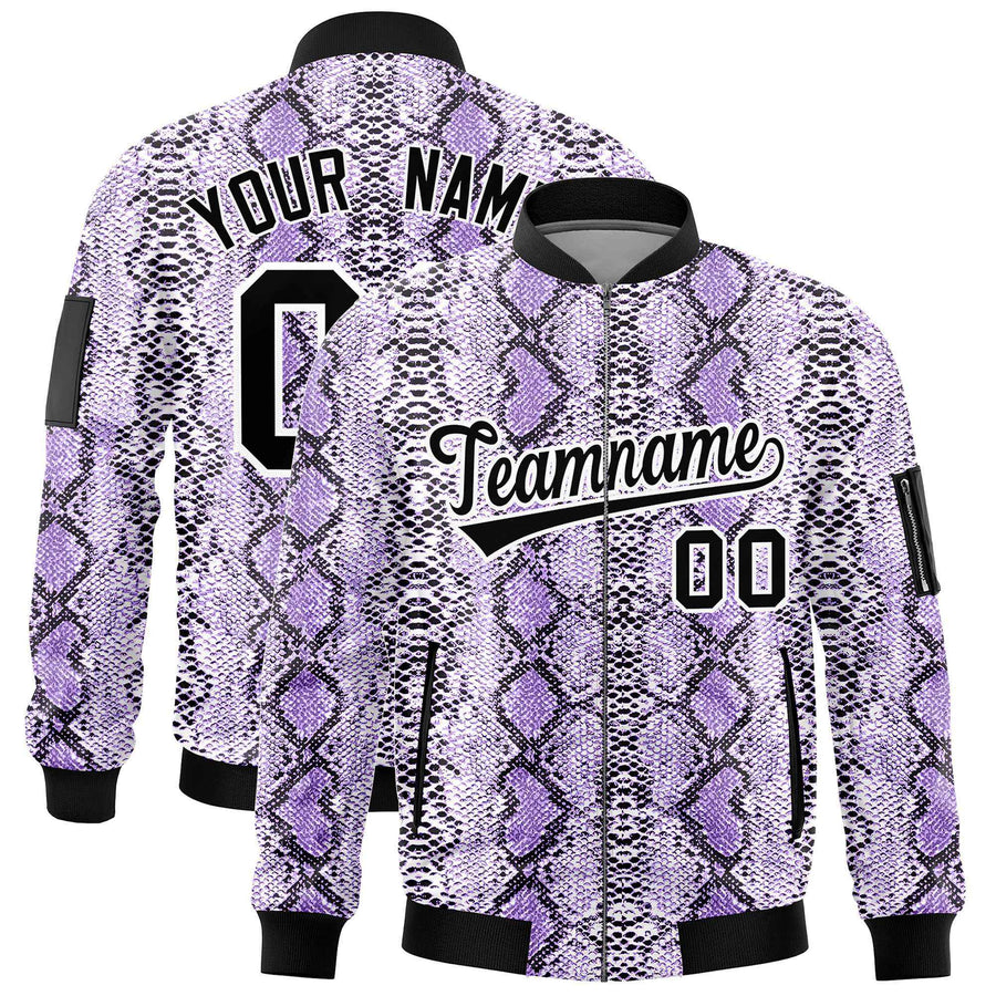 Custom Varsity Full-Zip Snake Pattern Letterman Bomber Jacket | BuyFootballJersey